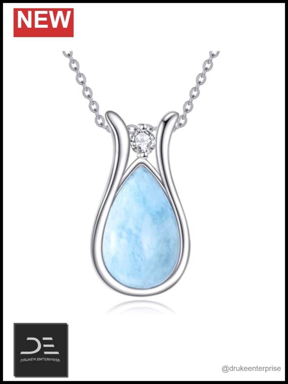 Sterling Silver Teardrop Larimar Necklace 18in Birthstone Pendant